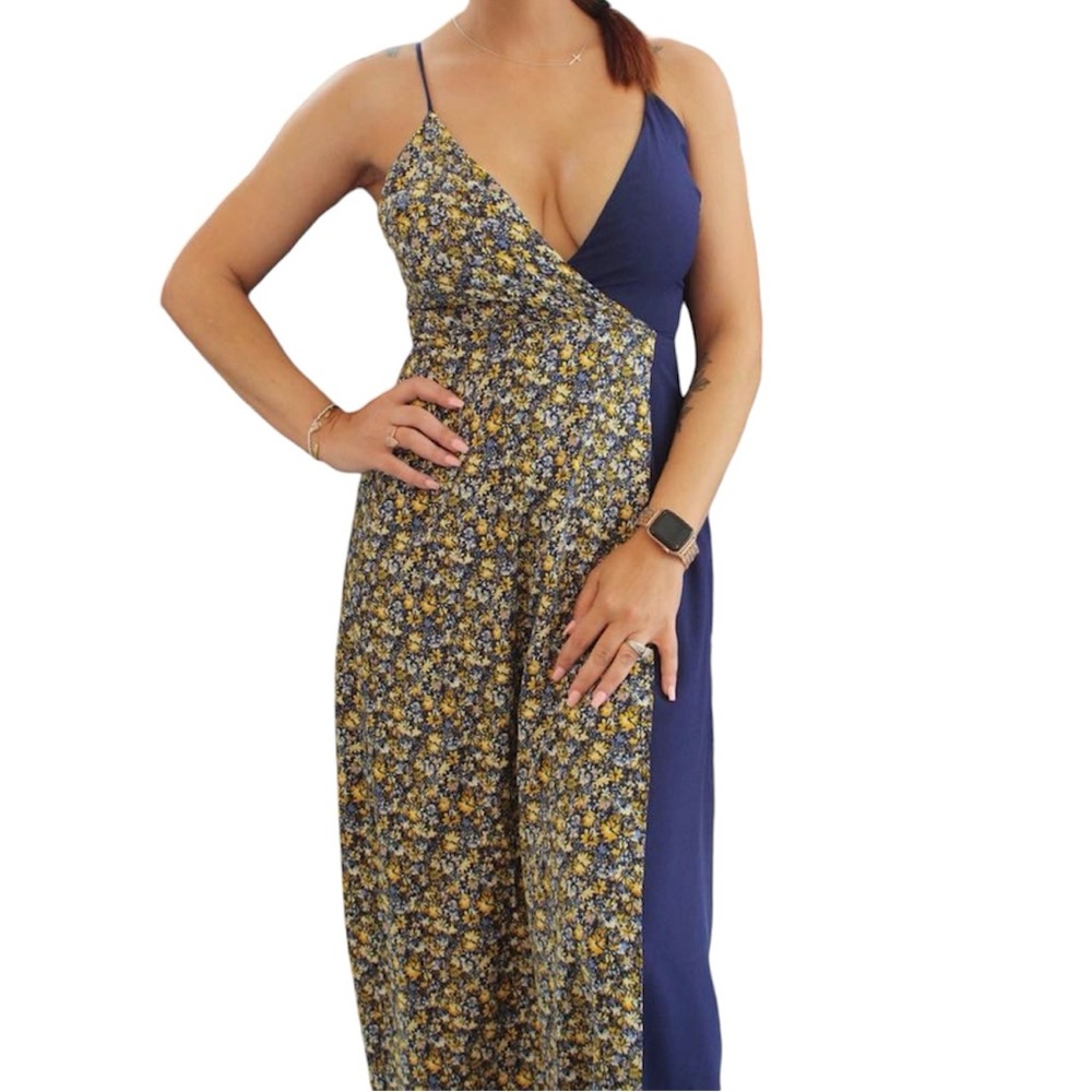 APRICOT LANE FLORAL TWO TONED SPAGHETTI STRAP MULTI COLOR MAXI DRESS WOMENS